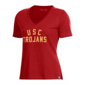 USC Trojans Women's Under Armour Cardinal Performance Cotton V-Neck T-Shirt